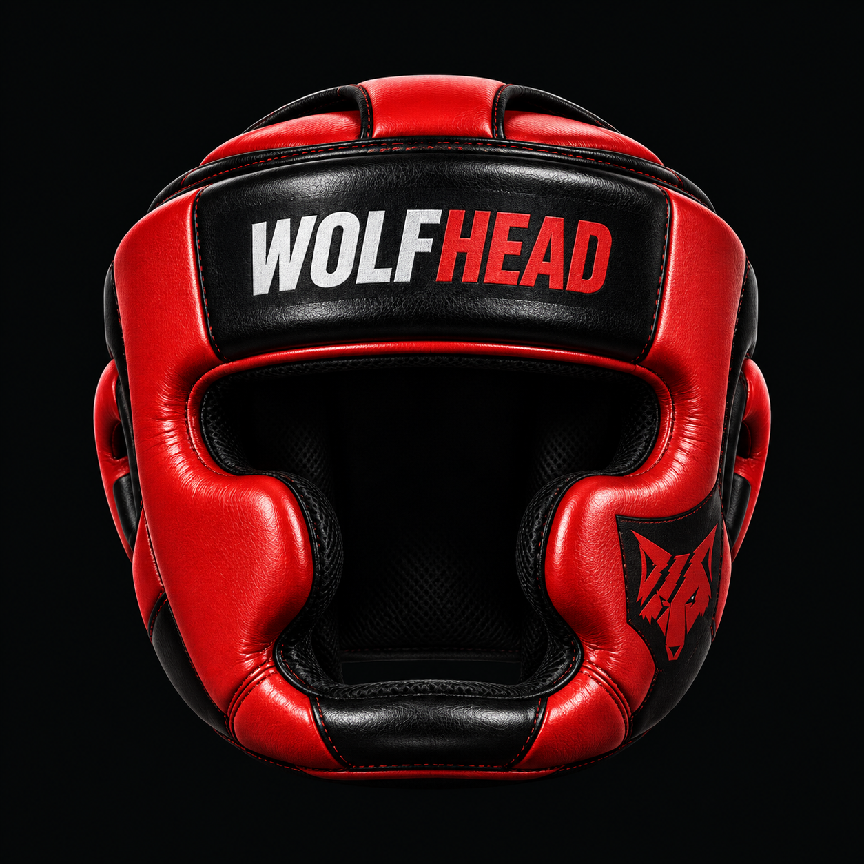 Wolf Head Boxing Headgear in Black / Red