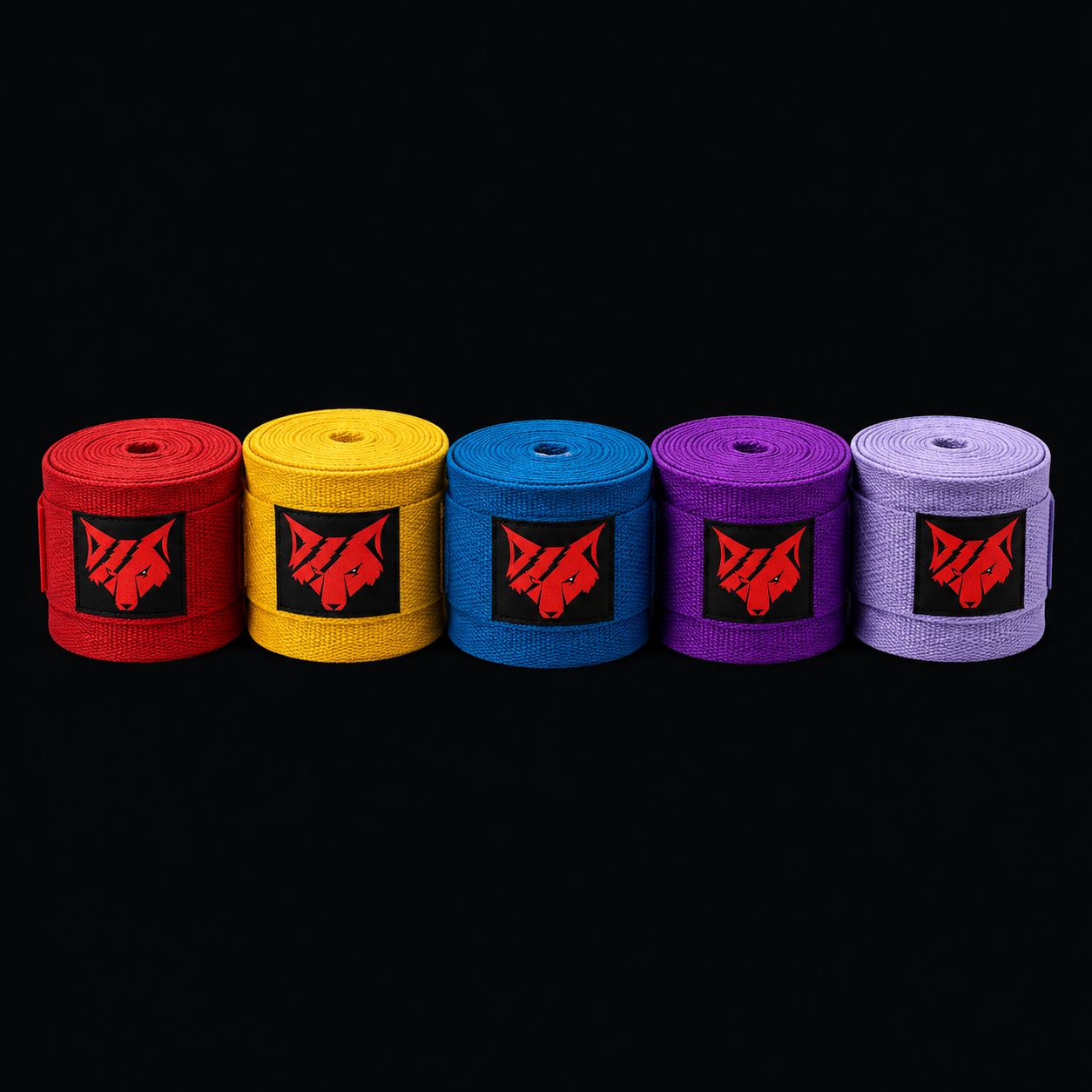 Wolf Head Hand Wraps in Red, Yellow, Blue, Purple, Lavender