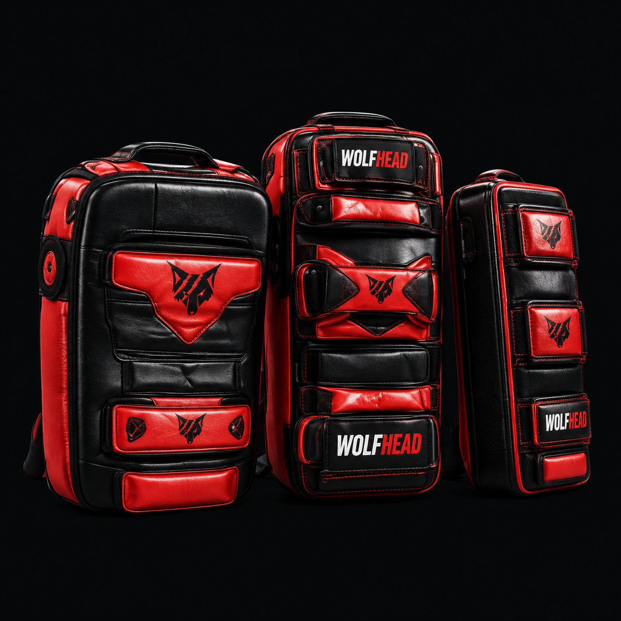 Wolf Head Kick Shields in Black / Red