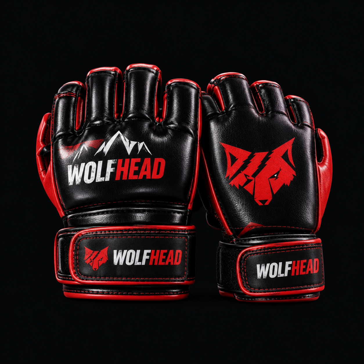 Wolf Head MMA Gloves in Black / Red